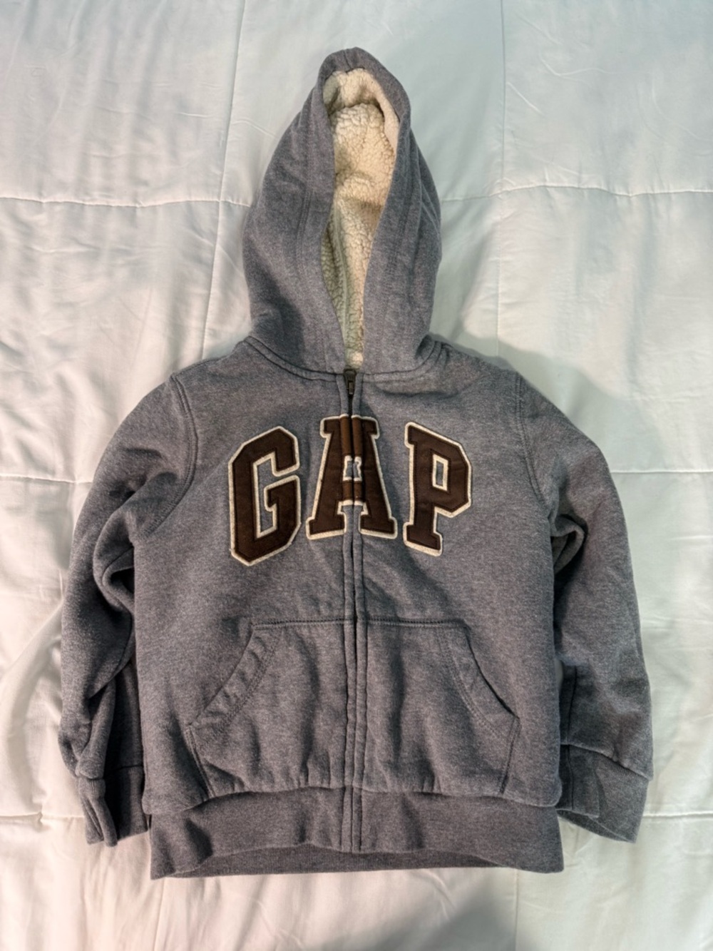 Gap Boys Sherpa Lined Zip Up Sweatshirt Hoodie Gray